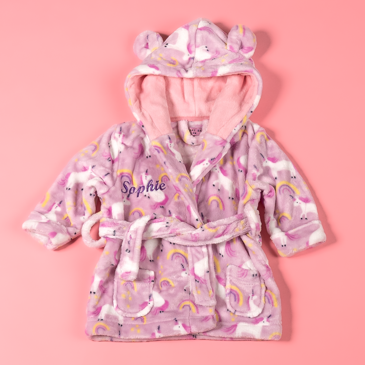 Lulabay baby girls personalised unicorn print hooded dressing gown