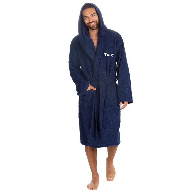 Mens personalised luxury hooded terry towelling dressing gown