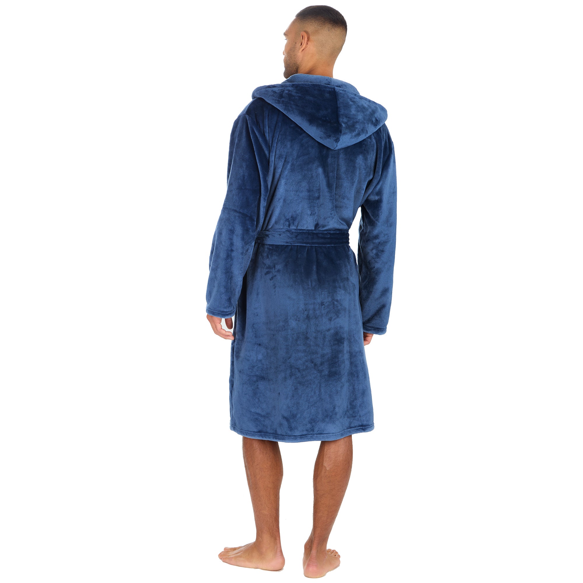 Mens personalised hooded plush dressing gown Black