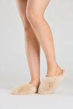 Load image into Gallery viewer, Lulabay ladies fluffy square mule slippers Beige
