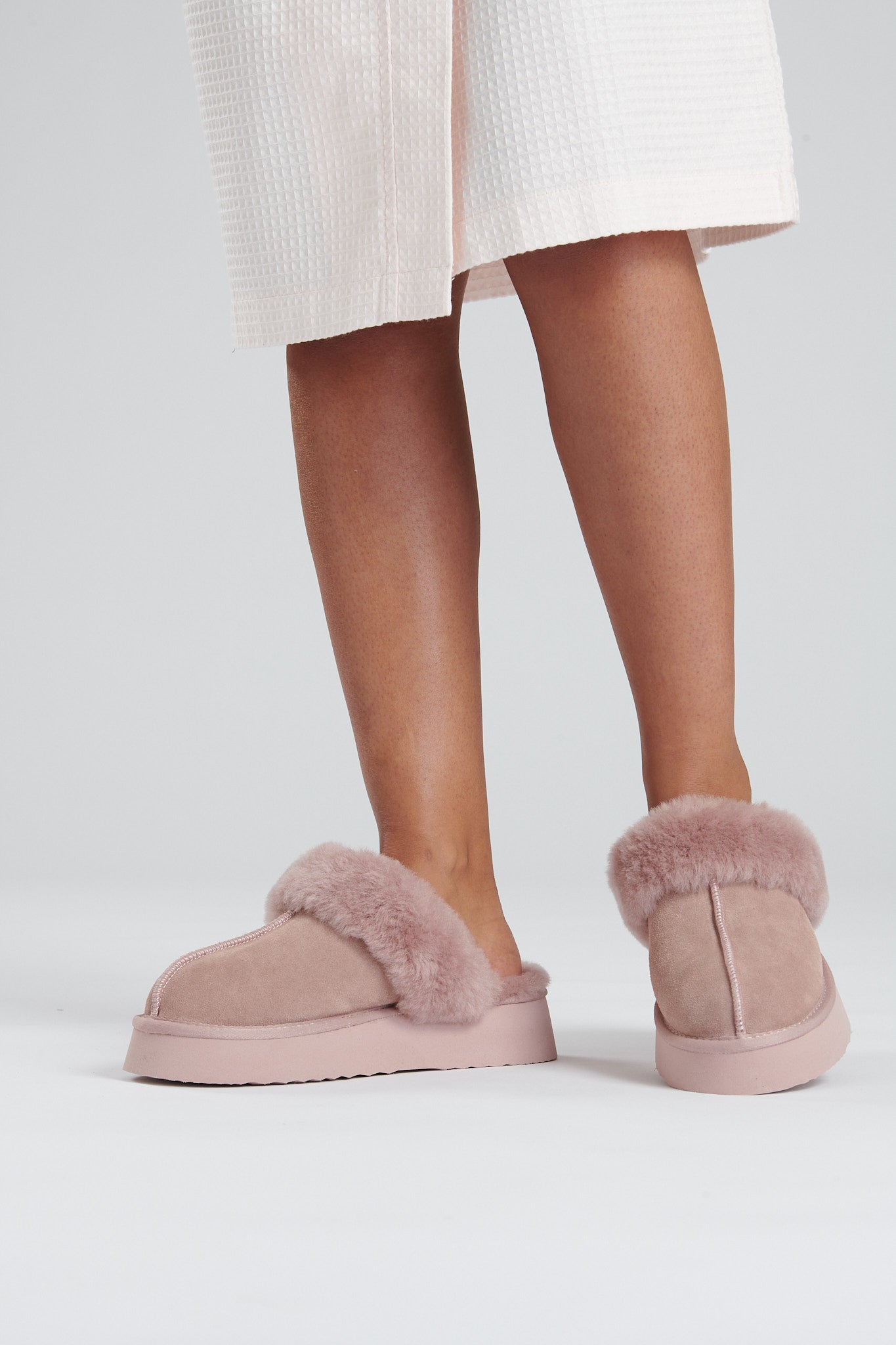 Lulabay ladies real sheepskin platform slippers Dusky Pink