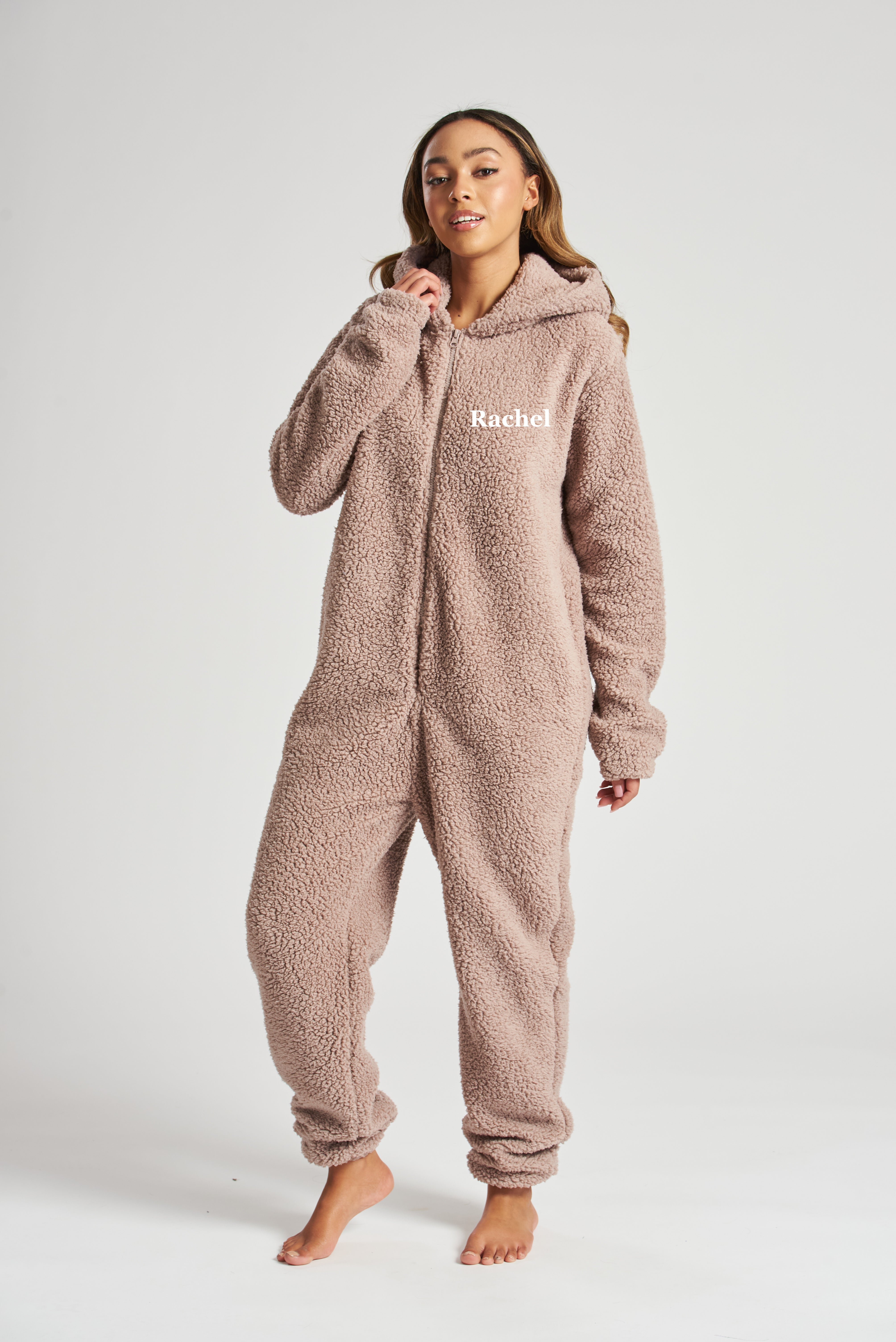 Lulabay ladies luxury borg personalised onesie Taupe