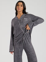 Load image into Gallery viewer, Ladies personalised brushed rib long personalised pyjama set Oat
