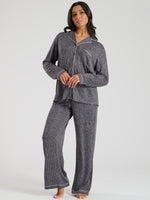 Load image into Gallery viewer, Ladies personalised brushed rib long personalised pyjama set Oat
