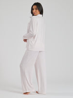 Load image into Gallery viewer, Ladies personalised brushed rib long personalised pyjama set Oat
