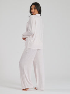 Ladies personalised brushed rib long personalised pyjama set Oat