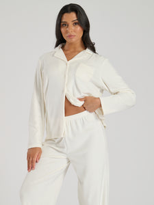 Ladies personalised velour long personalised pyjama set Cream