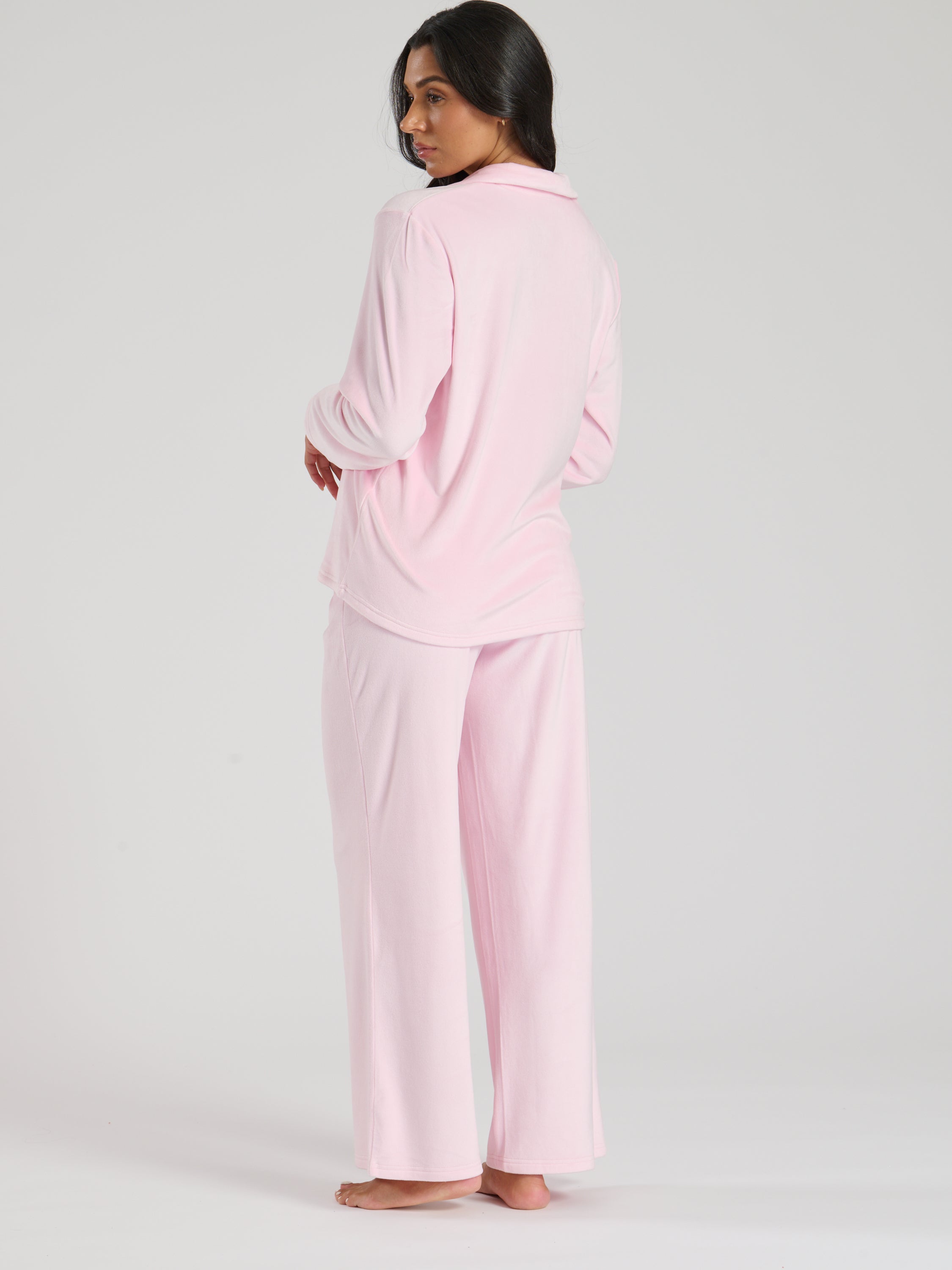 Ladies personalised velour long personalised pyjama set Cream