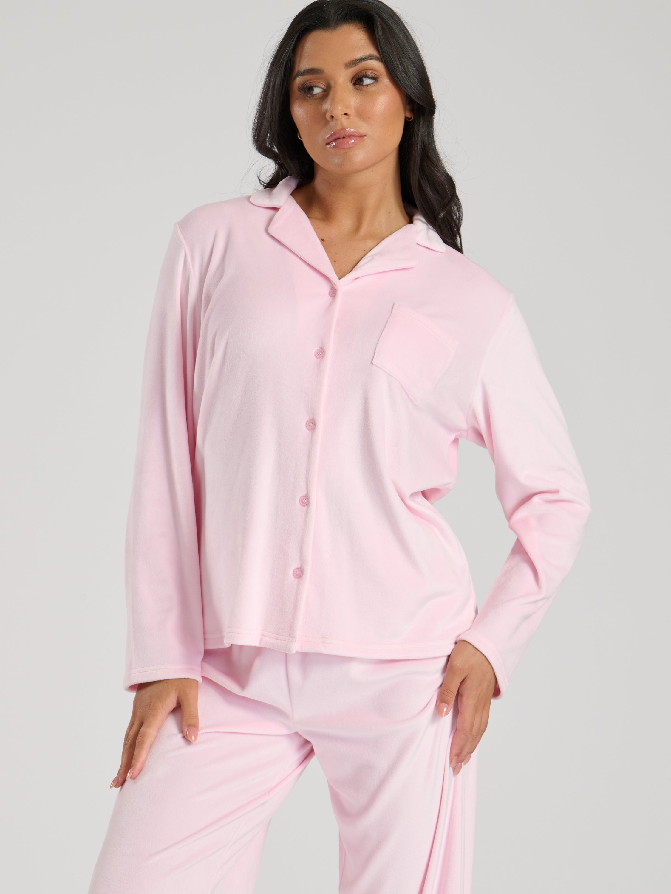 Ladies personalised velour long personalised pyjama set Cream