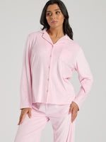 Load image into Gallery viewer, Ladies personalised velour long personalised pyjama set Cream
