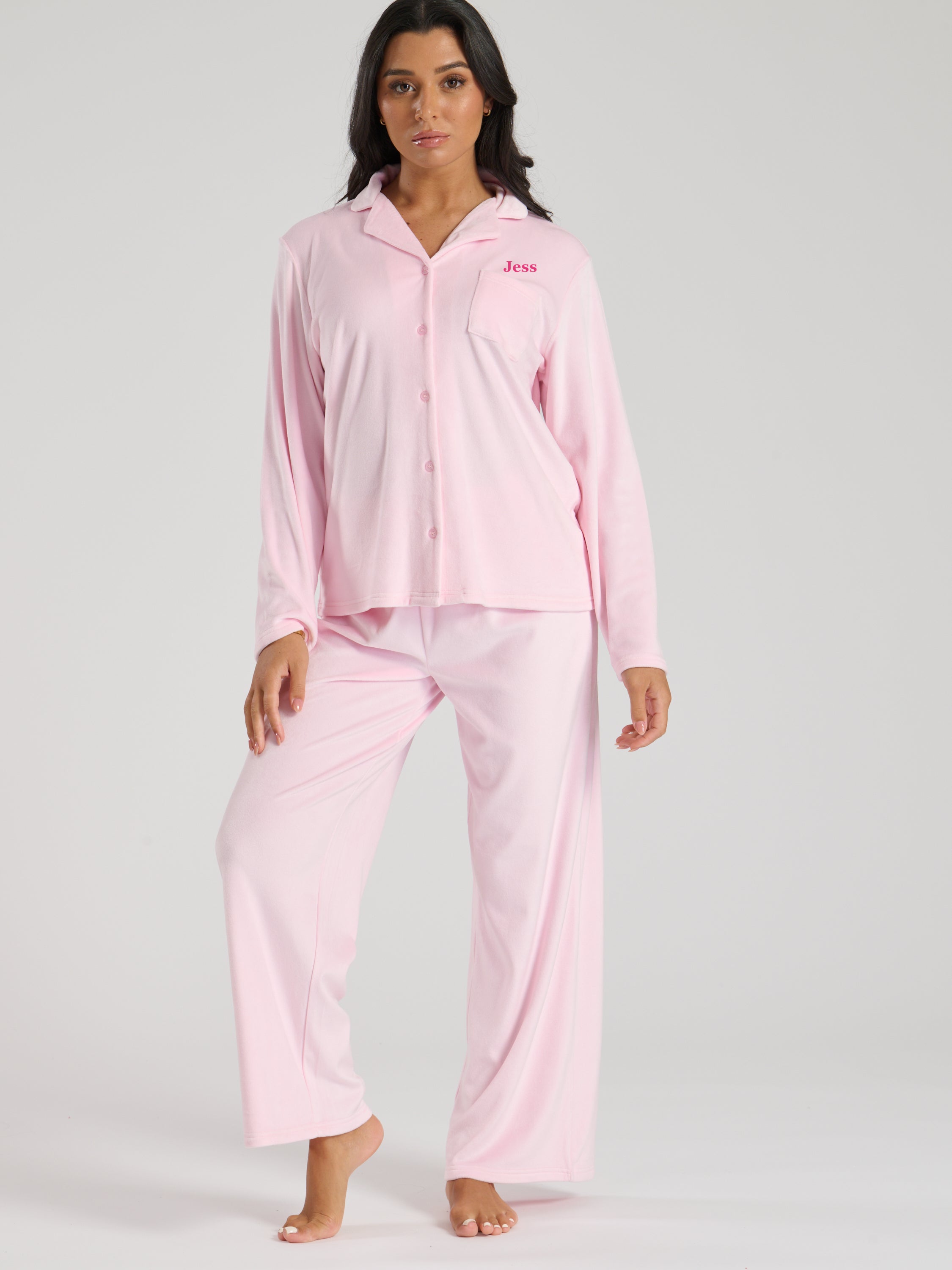 Ladies personalised velour long personalised pyjama set Cream