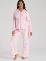 Load image into Gallery viewer, Ladies personalised velour long personalised pyjama set Pink
