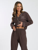 Load image into Gallery viewer, Ladies personalised luxury long personalised pyjama set Oat
