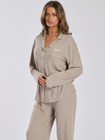 Load image into Gallery viewer, Ladies personalised luxury long personalised pyjama set Oat
