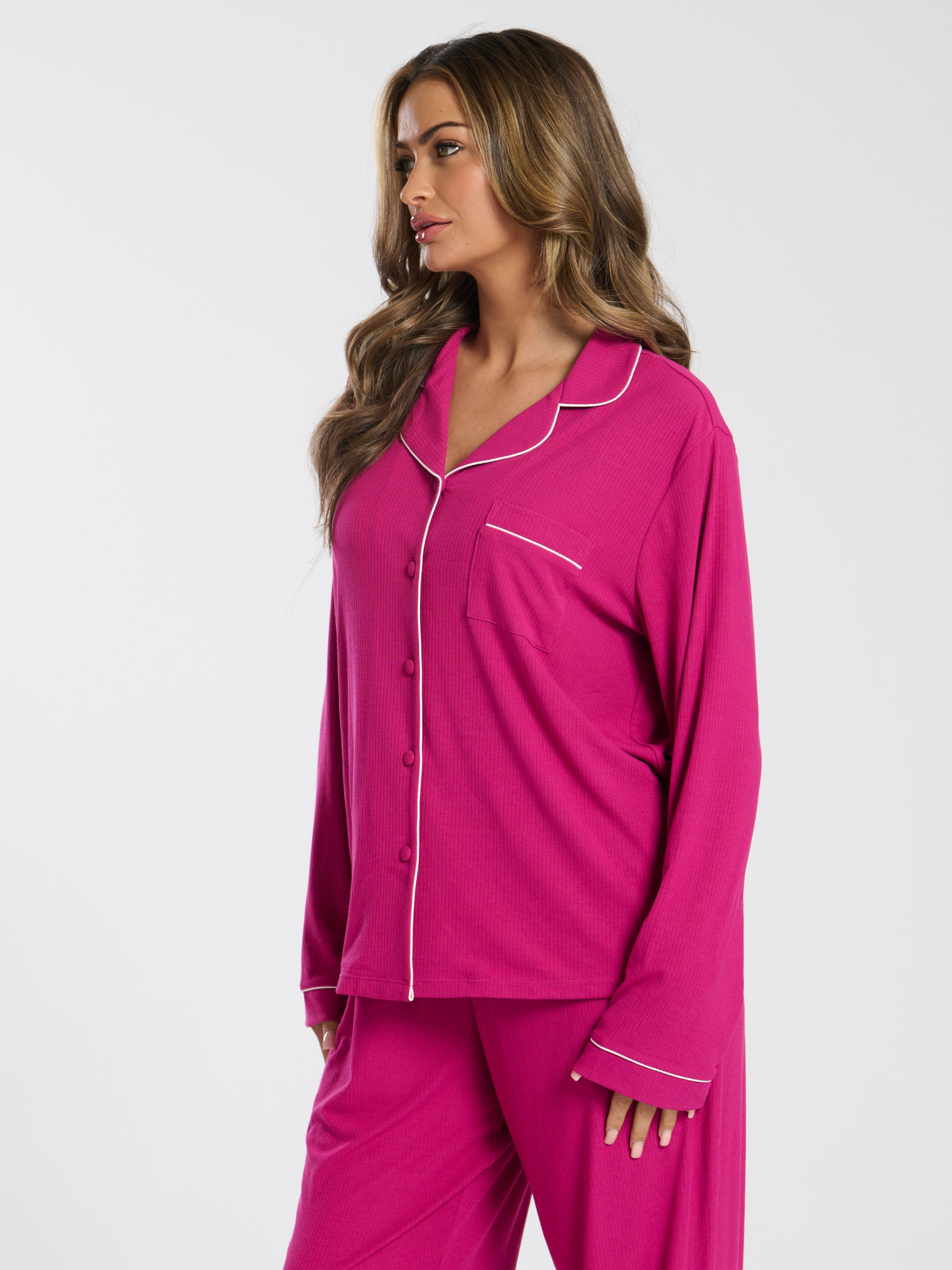 Ladies personalised luxury long personalised pyjama set Hot Pink