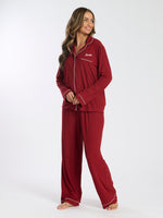 Load image into Gallery viewer, Ladies personalised luxury long personalised pyjama set Burgundy
