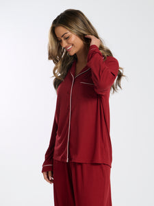 Ladies personalised luxury long personalised pyjama set Burgundy