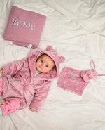 Load image into Gallery viewer, Babies personalised 3 piece gift set Dusky Pink
