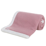 Load image into Gallery viewer, Babies Dusky Pink knitted blanket is super soft and thick, perfect for keeping your little one warm and cosy. With a sherpa lining to the back and embroidered personalisation to the front. Size 75x90cm.
