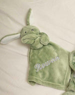 Load image into Gallery viewer, our Babies personalised bunny comforter in Green is crafted from super soft plush material, this comforter will keep your baby snug and content. Complete with your babies name personalised/embroidered to the front.
