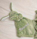 Load image into Gallery viewer, our Babies personalised bunny comforter in Green is crafted from super soft plush material, this comforter will keep your baby snug and content. Complete with your babies name personalised/embroidered to the front.
