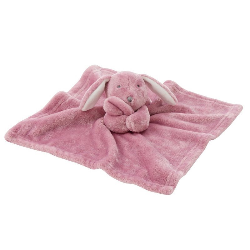 our Babies personalised bunny comforter in Dusky Pink is crafted from super soft plush material, this comforter will keep your baby snug and content. Complete with your babies name personalised/embroidered to the front.