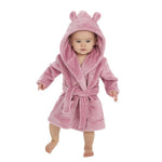 Load image into Gallery viewer,  Babies personalised Dusky Pink hooded dressing gown. Made from super soft material, it features an elephant embroidery to the chest as well as detailing pom pom ears and a hood. Make it extra special by adding a personalised touch.
