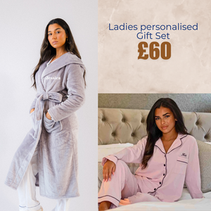 Ladies personalised Pyjamas & dressing gown gift set