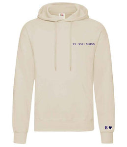 Ladies personalised Roman Numerals Over Head Hoody