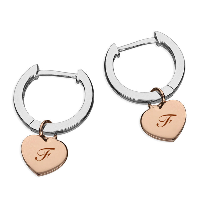 Womens heart hoogie hoop personalised earrings Silver