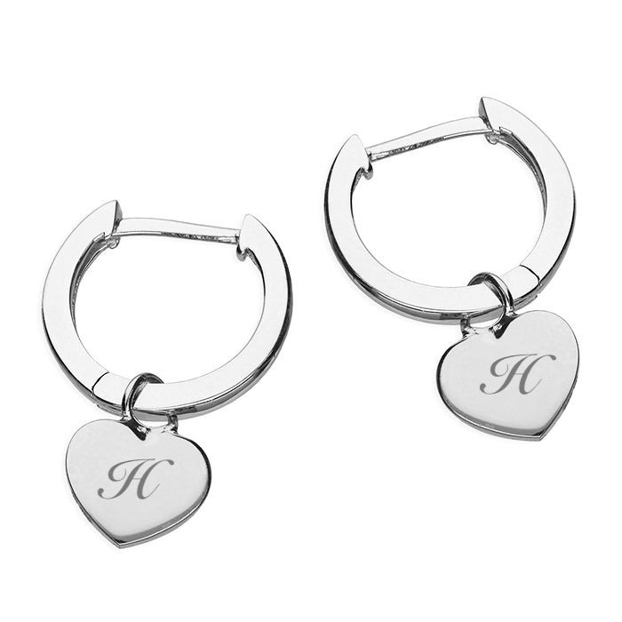 Womens heart hoogie hoop personalised earrings Silver