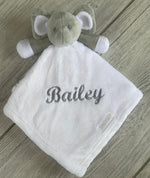 Load image into Gallery viewer, Babies personalised elephant comforter White
