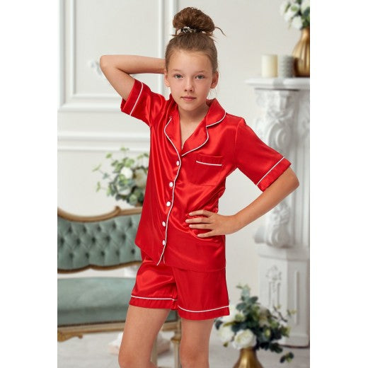 Kids unisex personalised short satin pyjamas