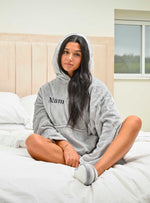 Load image into Gallery viewer, Ladies oversized hoody in Light Grey is perfect for the cold nights. With super soft plush fabric, hood to the back and a kangaroo pocket to the front. Completed with a fully lined hood and your name embroidered to the front chest.
