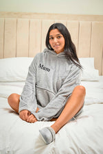 Load image into Gallery viewer, Ladies oversized hoody in Light Grey is perfect for the cold nights. With super soft plush fabric, hood to the back and a kangaroo pocket to the front. Completed with a fully lined hood and your name embroidered to the front chest.
