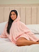 Load image into Gallery viewer, Ladies oversized hoody in Light Pink is perfect for the cold nights. With super soft plush fabric, hood to the back and a kangaroo pocket to the front. Completed with a fully lined hood and your name embroidered to the front chest.
