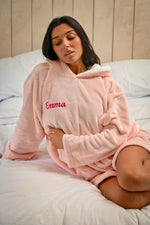 Load image into Gallery viewer, Ladies oversized hoody in Light Pink is perfect for the cold nights. With super soft plush fabric, hood to the back and a kangaroo pocket to the front. Completed with a fully lined hood and your name embroidered to the front chest.
