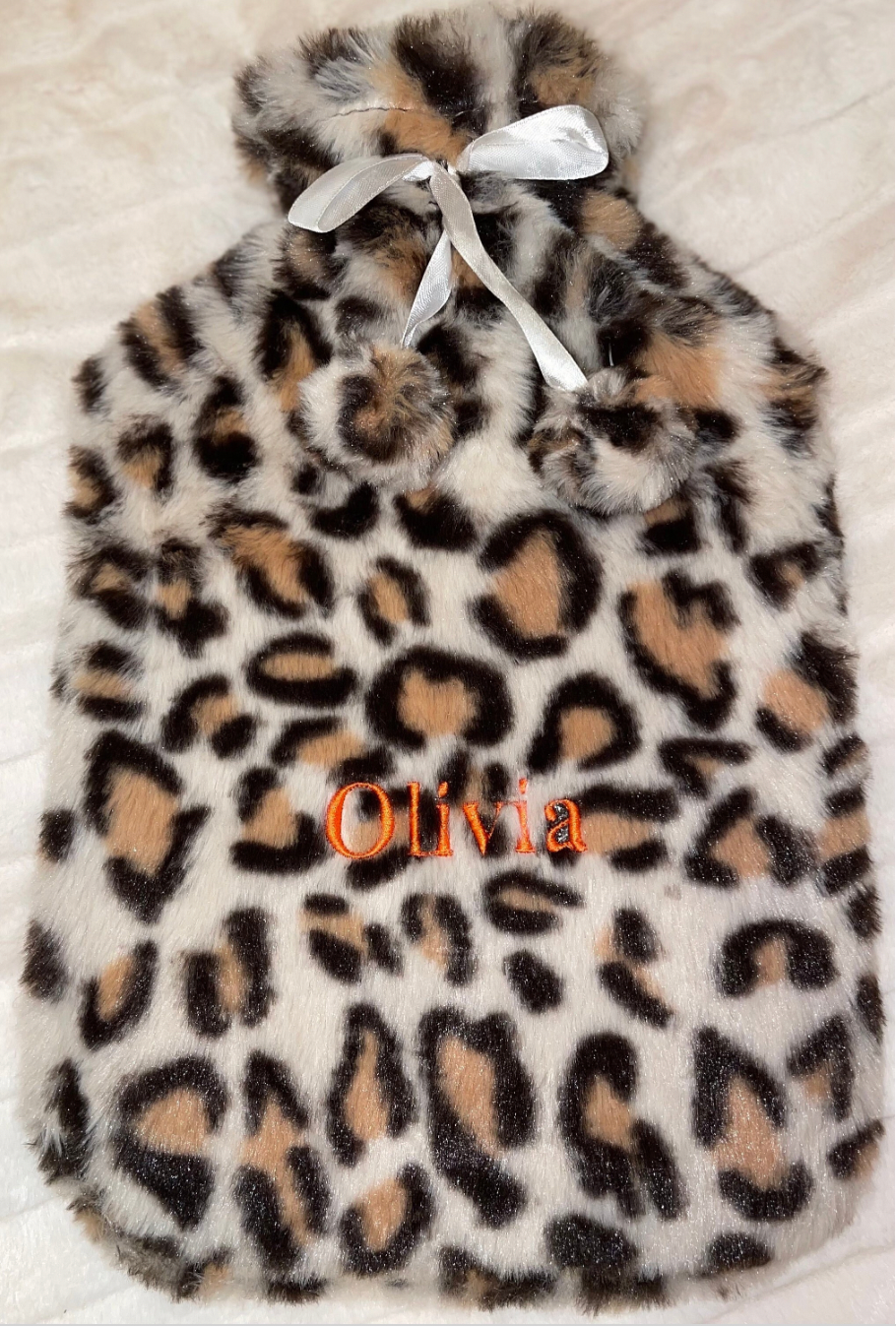 Personalised super soft leopard design hot water bottle