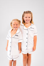 Load image into Gallery viewer, Girls short jersey personalised pyjamas Navy
