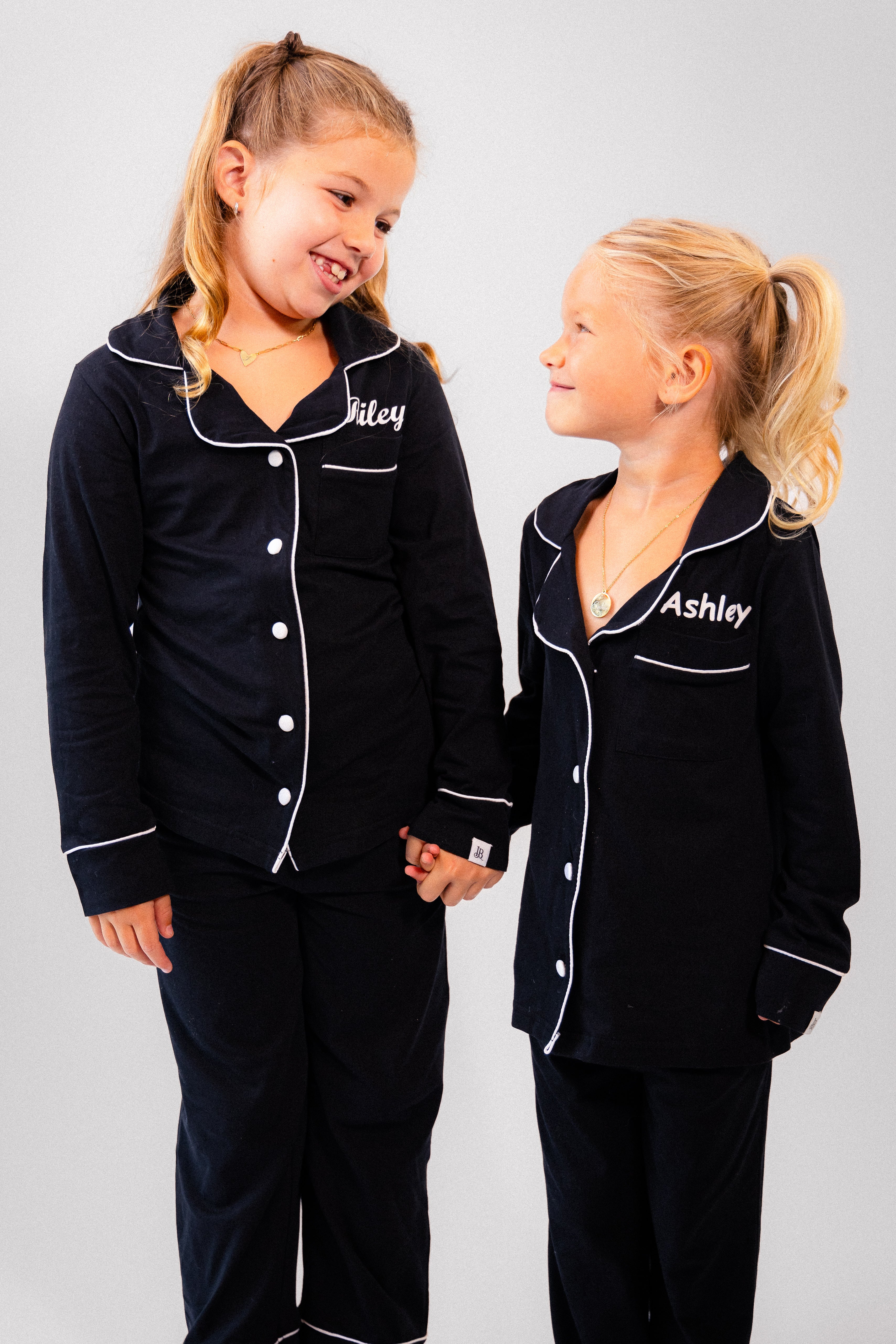 Girls long jersey personalised pyjamas Black