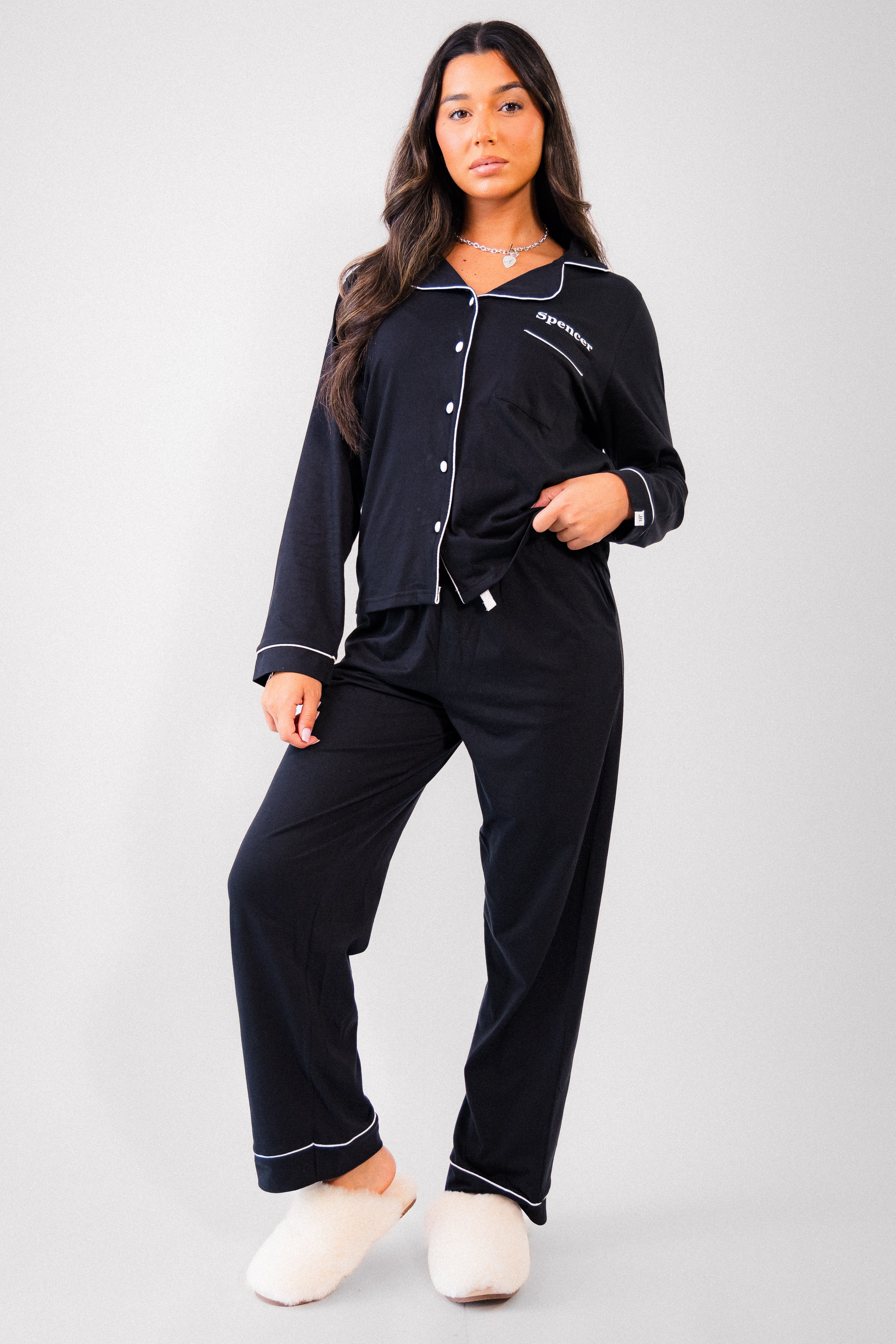 Pre-order- Lulabay ladies personalised jersey long sleeve shirt and trouser pyjama set