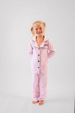 Load image into Gallery viewer, Girls long jersey personalised pyjamas Black
