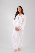 Load image into Gallery viewer, Lulabay ladies personalised jersey long sleeve shirt and trouser pyjama set
