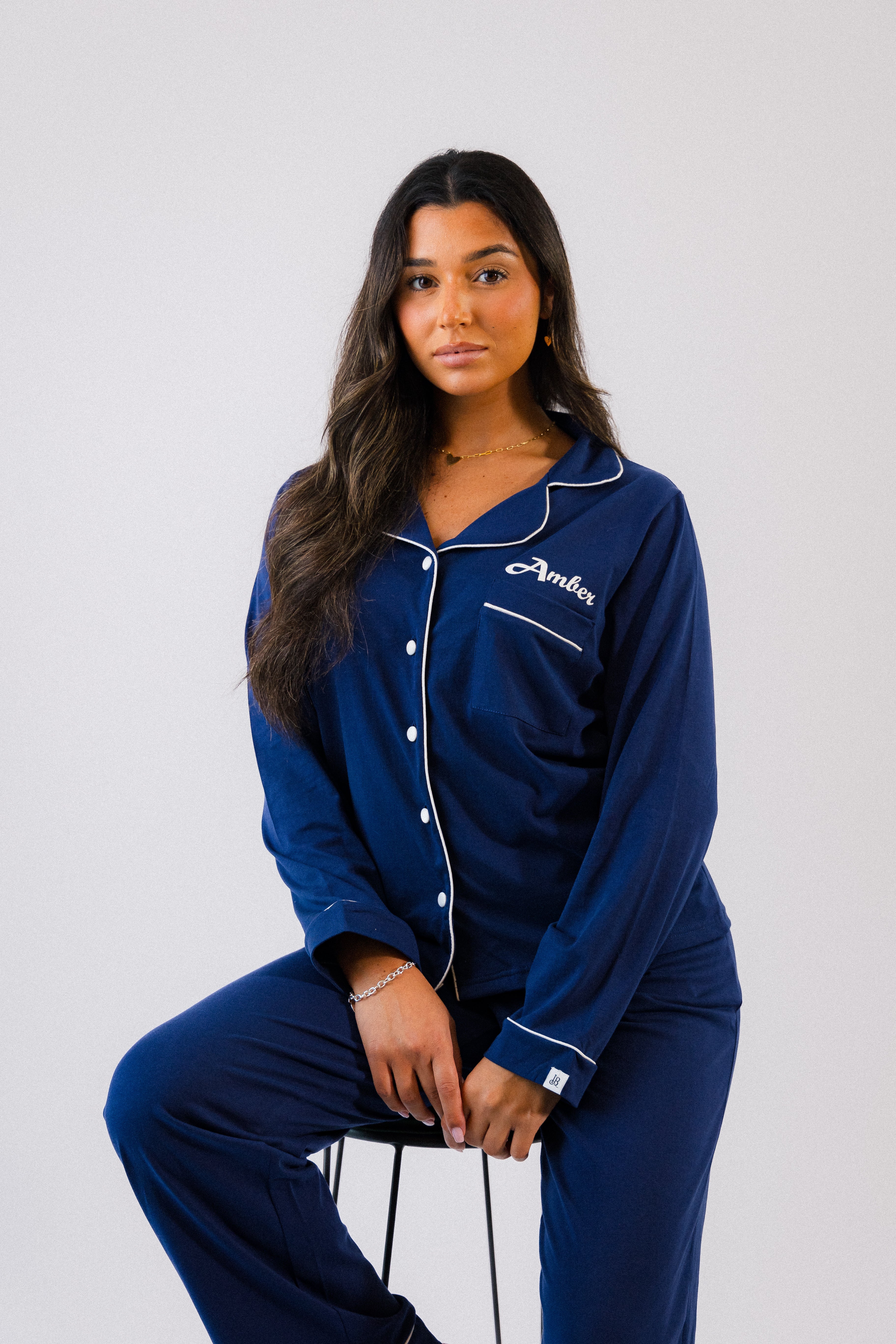 Pre-order- Lulabay ladies personalised jersey long sleeve shirt and trouser pyjama set