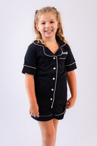 Girls short jersey personalised pyjamas Navy