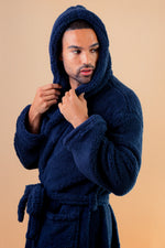 Load image into Gallery viewer, Mens personalised hooded premium dressing gown Black
