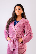 Load image into Gallery viewer, Ladies plush fleece personalised dressing gown Charcoal
