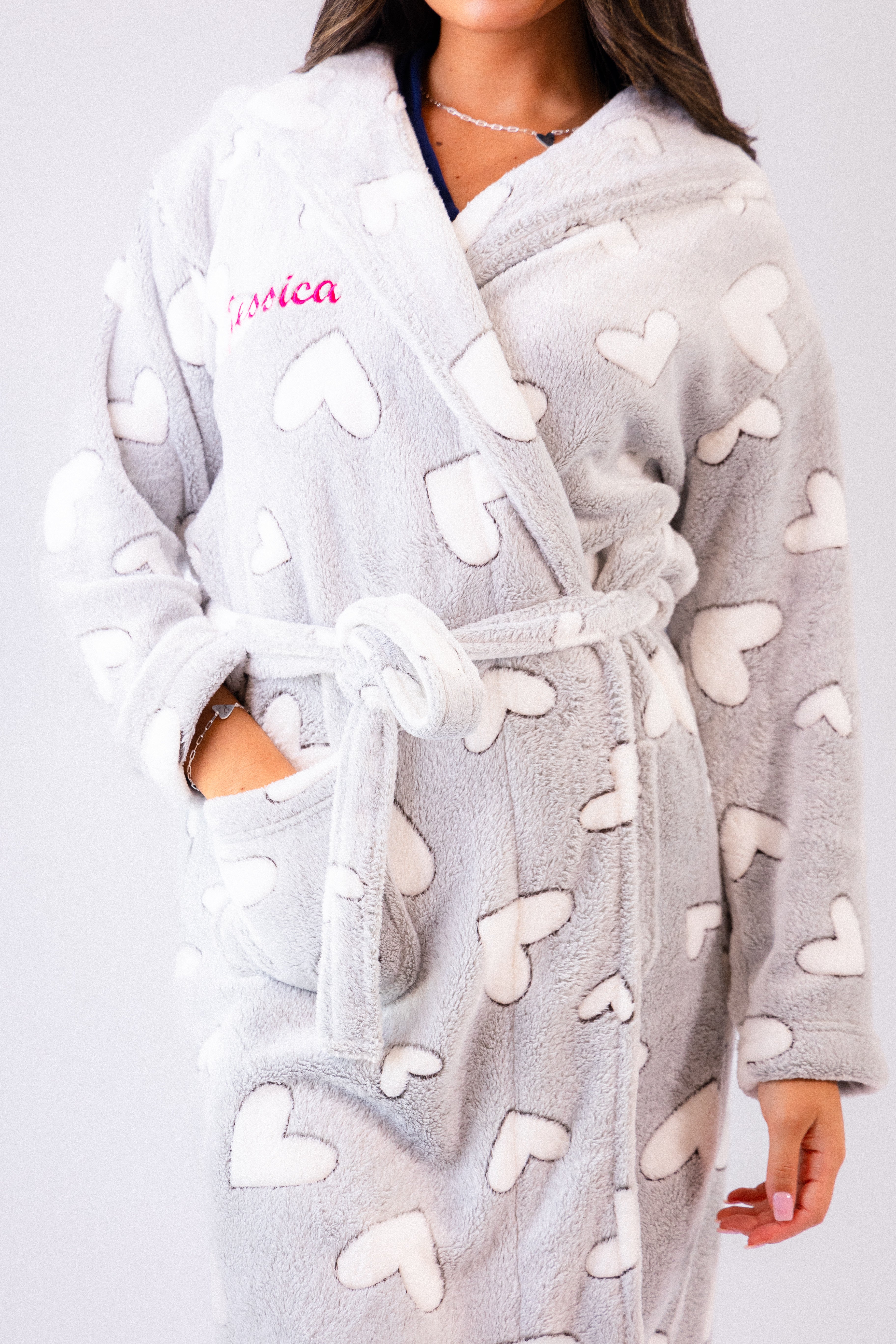 Ladies personalised plush heart design dressing gown