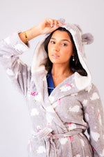 Load image into Gallery viewer, Ladies personalised hooded polar bear printed dressing gown
