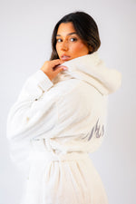 Load image into Gallery viewer, Ladies personalised back luxury hooded terry towelling dressing gown
